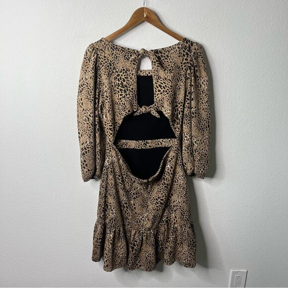 Anthropologie Maeve Animal Print Knit Cut-Out Mini Dress Leopard Tiered Size 14 - Picture 9 of 11